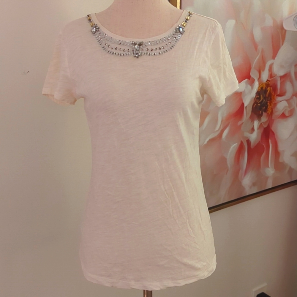 Loft Bejeweled Scoop Neck Tee